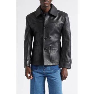 LU&rsquo;U DAN Creep Leather Jacket in Black at Nordstrom, Size 52