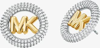 Michael Kors Medium Precious Metal-Plated Brass Pav&eacute; Logo Stud Earrings