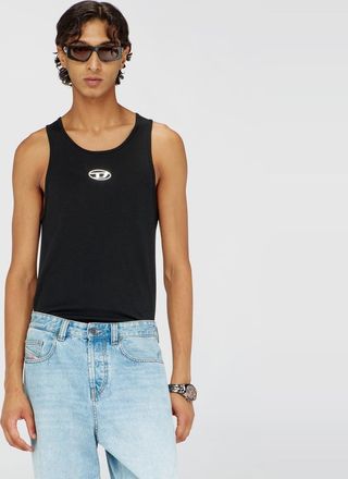 Diesel Cotton tank top with logo - T-Shirts - Man - Black