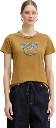 Pinko Fidenza T-Shirt - Dames - T-shirts - Beige - XS - Katoen - Tops