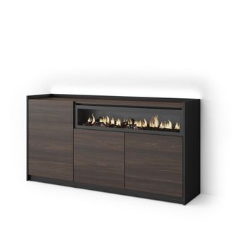 Skraut Home Aparador efecto madera roble y negro 156x37x80cm chimenea efecto fuego