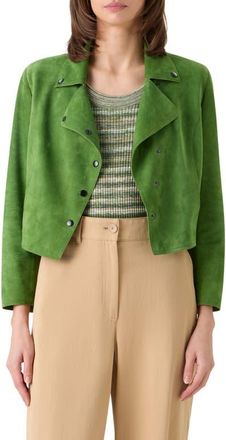 Akris Asymmetric Crop Suede Jacket in Green at Nordstrom, Size 12