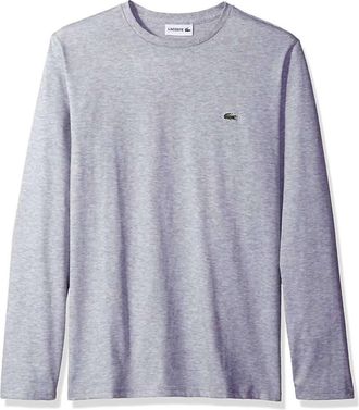 Lacoste Mens Long Sleeve Jersey Pima Crewneck T-Shirt In Silver Chine
