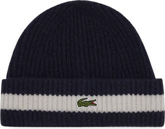 Lacoste ribbed-knit beanie hat - men - Wool - One Size - Blue
