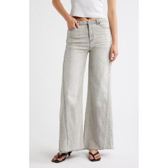 Tractr Raw Hem Wide Leg Jeans in Light Grey at Nordstrom, Size 32