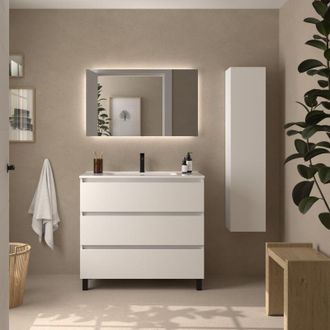 Cygnus Bath Mueble De Ba&ntilde;o Bequia 3c 100cm Blanco Mate Lavabo Porcelana