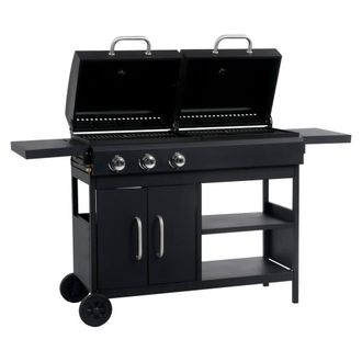 Berkfield Home Gas Charcoal Combo Grill with 3 Burners in Black