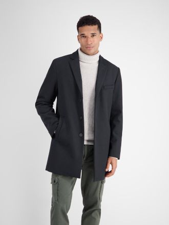 Lerros Wollmantel LERROS LERROS Eleganter Mantel mit Reverskragen und Wollanteil, Herren, Gr. 60, blau (classic navy), 67% Polyester, 30% Wolle, 3% Nylon, M&auml;