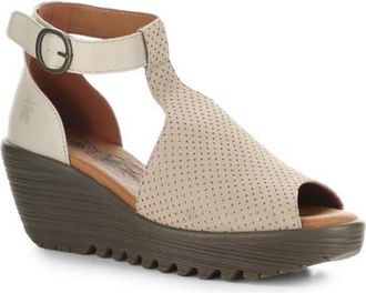 FLY London Lemo Ankle Strap Platform Wedge Sandal in Taupe at Nordstrom, Size 10-10.5Us