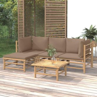 vidaXL Vidaxl - Set De Muebles De Jard&iacute;n 5 Piezas Bamb&uacute; Y Cojines Gris Taup&eacute;