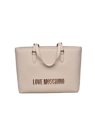 Love Moschino White Metallic Logo Suede-Effect Polyurethane Tote Bag