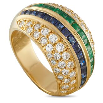 Luxury Bazaar 18K Yellow Gold 1.51ct Diamond, Emerald, and Sapphire Ring MF18-022326