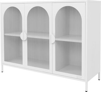 ML Design Vitrina de 3 puertas blanco 120 cm de metal con 4 compartimentos