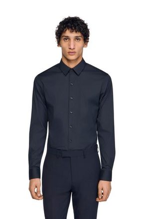 Sandro Fitted stretch cotton shirt in Navy Blue at Nordstrom, Size Xx-Large