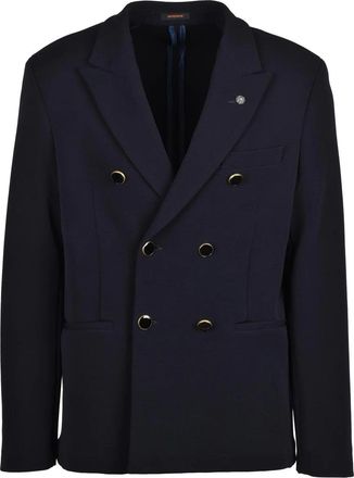 Officina 36 Navy Blue Unlined Double-Breasted Polyamide-Blend Blazer