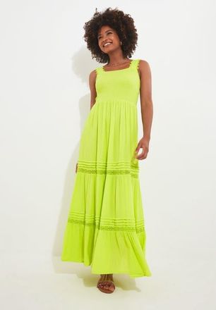 Joe Browns Square Neck Crinkle Maxi Dress in Lime at Nordstrom, Size 12