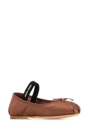 Miu Miu Womens Satin Ballet Flat Brown