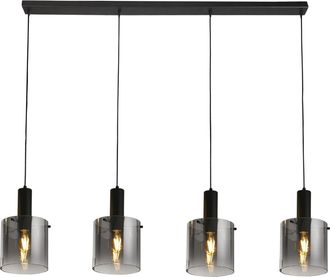 Searchlight Grosse dimmbare Design Pendellampe Denmark, 4-flammig - Schwarz/Rauchglas