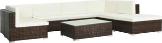 vidaXL Set Muebles De Jard&iacute;n 8 Piezas Y Cojines Rat&aacute;n Sint&eacute;tico Marr&oacute;n Vidaxl