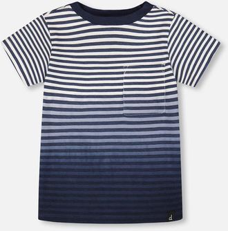 Deux par Deux Organic Cotton Gradient Stripes Short Sleeve T-Shirt in Striped Gradient Blue at Nordstrom, Size 12M