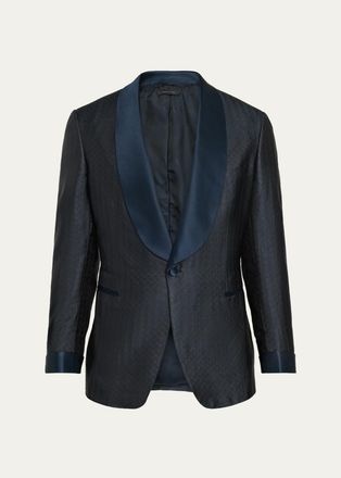 Brioni Mens Wool Jacquard Shawl-Lapel Single-Button Dinner Jacket