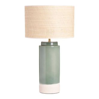 Miliboo L&aacute;mpara De Mesa Verde De Cer&aacute;mica Y Pantalla De Rafia H64 Cm Majes