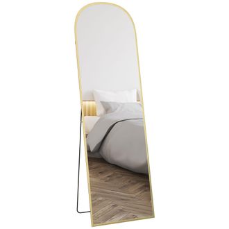 No Brand Espejo Moderno De Pie O De Pared En Aleaci&oacute;n De Aluminio Con Soporte Plegable, 50 X 170 Cm, Color Dorado