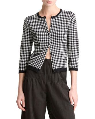 Vince Gingham 3/4-Sleeve Wool-Blend Cardigan