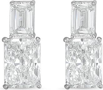 Diana M. Jewels 14kt white gold 5cts lab grown emerald and radiant cut diamond earrings