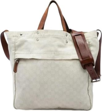 Gucci Pre-owned Canvas Satchel - Dames - Vintage Shopper - Wit - ONE Size - Leer - Vintage