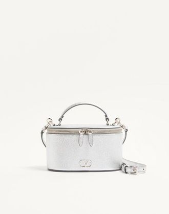 Valentino Garavani Mini Vanity Bag Vlogo Signature In Vitello Granato Laminato Donna SILVER UNI