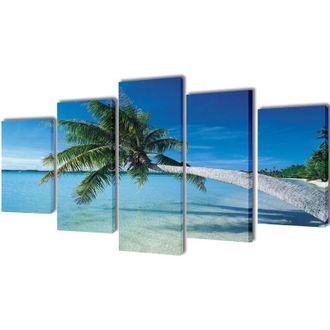 vidaXL Set Decorativo De Lienzos Para Pared Playa Con Palmera 200 X 100 Cm Vidaxl