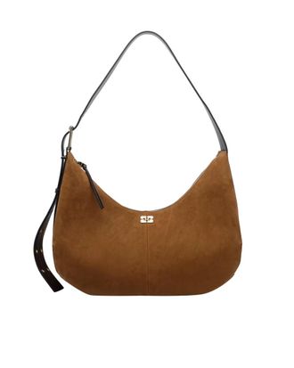 Ganni Brown Logo Large Shoulder Bag