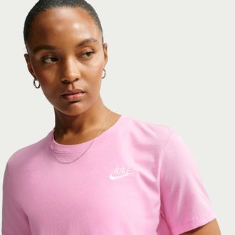 Nike Womens Nike Sportswear Club Essentials T-Shirt in Pink | DX7902-621