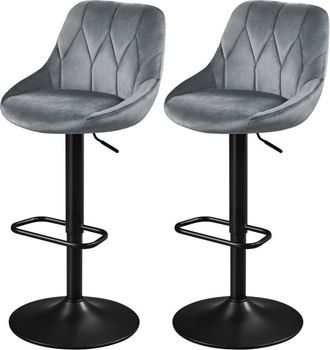 Yaheetech Yaheetech Juego De 2 Taburetes De Bar De Terciopelo Con Altura Ajustable Sillas De Bar Con Asiento Giratorio Reposapi&eacute;s Gris Oscuro