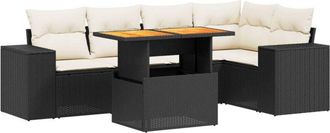 vidaXL Set De Sof&aacute;s De Jard&iacute;n 6 Piezas Y Cojines Rat&aacute;n Sint&eacute;tico Negro Vidaxl