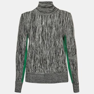 Sportmax Grey Striped Knit Contrast Side Trim High Neck Sweatshirt