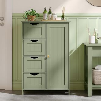 Vasagle Bathroom Floor Storage Cabinet 4 Drawers 1 Door Adjustable in Olive