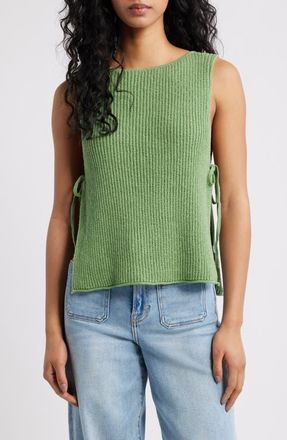 Free People Lizzie Rib Side Tie Sleeveless Cotton & Linen Blend Sweater in Green Eyes at Nordstrom, Size X-Large