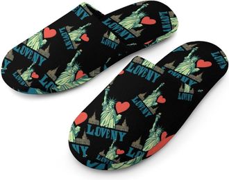 Generic I Love New York Flannel Mens Slip-on Slippers Winter Warm House Shoes with Rubber Sole for Home Hotel