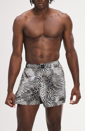 Savage x Fenty Savage X Satin Boxers in Tinsel Grey Fur Real Print at Nordstrom, Size Xxx-Large
