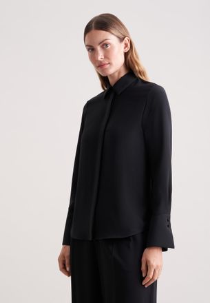 Seidensticker Hemdbluse SEIDENSTICKER, Damen, Gr. XS (34), schwarz, 100% Polyester, unifarben, regular fit, ohne Ausschnitt, Blusen Hemdbluse, 1/1 Kragen Uni