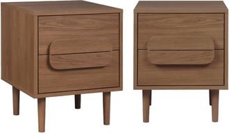 Sweeek Set 2 mesitas de noche vintage con 2 cajones, efecto madera, nogal