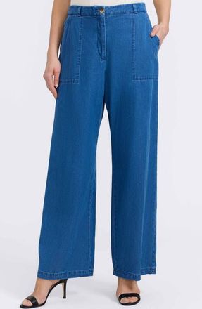 Foxcroft Blaire Wide Leg Denim Pants in Medium Wash at Nordstrom, Size 14