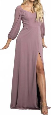 EVA London Chiffon Long Sleeve Sweetheart Evening Dress In Mauve