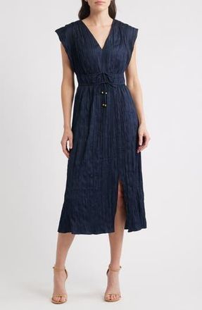 Eliza J Tie Waist V-Neck Midi Dress in Navy at Nordstrom Rack, Size 2
