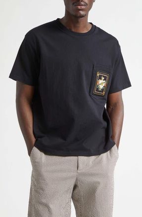 Bode Bullion Card Embroidered Cotton Pocket T-Shirt in Black at Nordstrom, Size Xx-Large