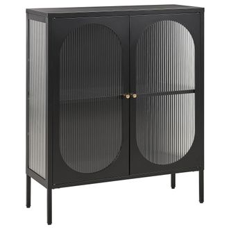 Beliani Aparador De Metal Negro Dorado 90 X 35 Cm 2 Puertas Cristal Frontal Lateral Sarre