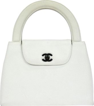 Chanel Vintage Top Handle Flap Bag Caviar White Leather Handbag (Pre-Owned)