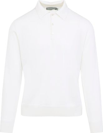 Canali White Wool Long Sleeves Polo-Uomo